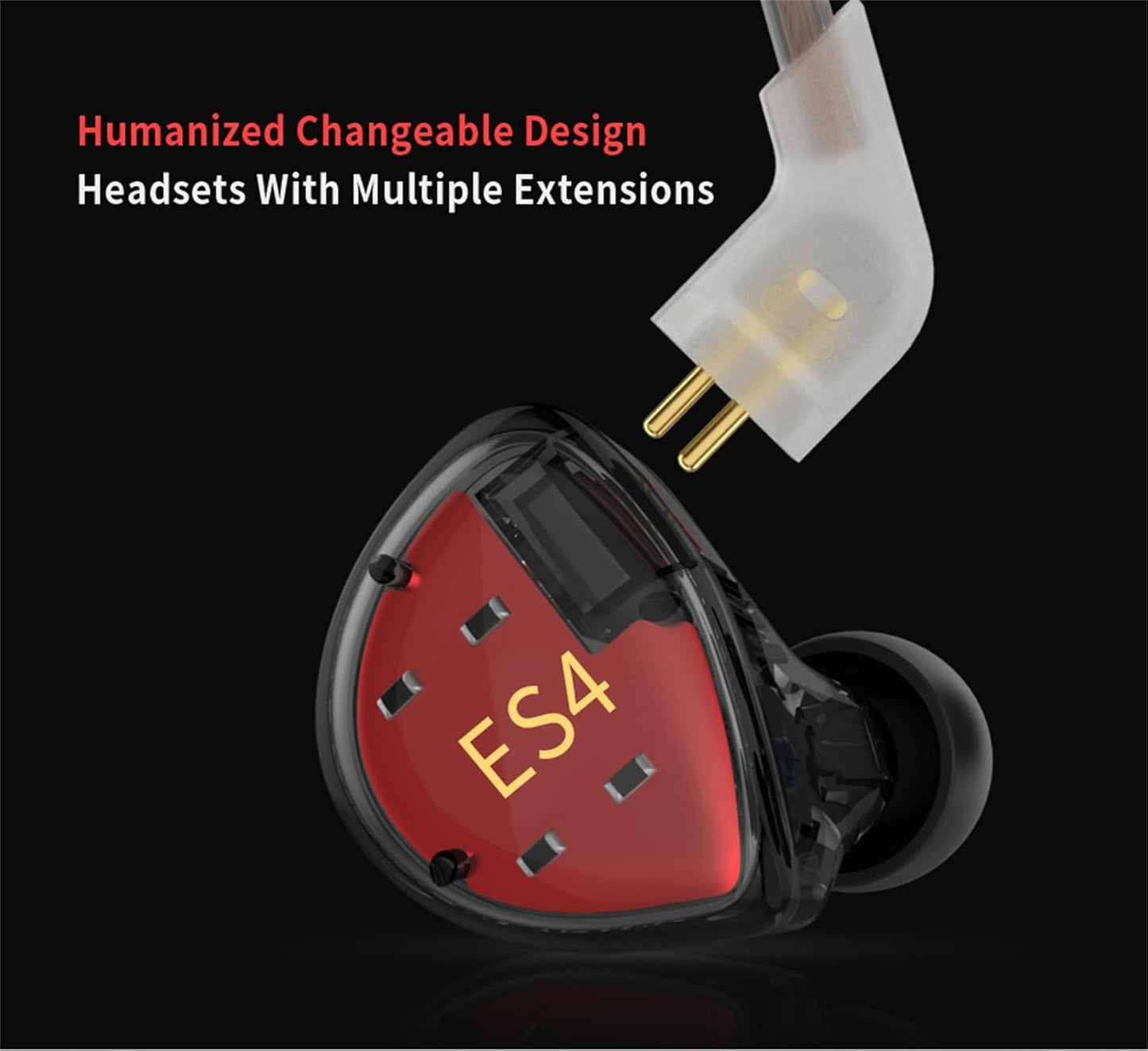 KZ ES4 Wired in Ear Headphones, High Resolution IEM Noise Cancelling KZ Earbuds Ergonomic Comfortable Gaming Earbuds Hifi Bass in Ear Monitor with 1Ba 1Dd 2Pin Tangle Free Cable (Black with Mic)