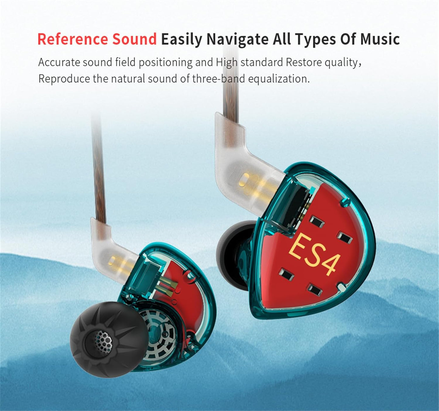 KZ ES4 Wired in Ear Headphones, High Resolution IEM Noise Cancelling KZ Earbuds Ergonomic Comfortable Gaming Earbuds Hifi Bass in Ear Monitor with 1Ba 1Dd 2Pin Tangle Free Cable (Black with Mic)